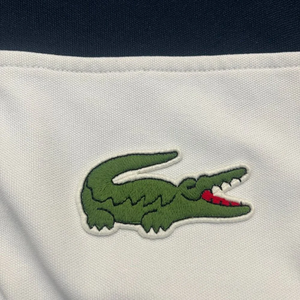 Lacoste Navy Blue and White Large Crocodile Athletic Jacket Size 3 Vintage - Picture 2 of 8